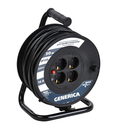 Катушка УК30 с термозащитой 4 места 2P+PE/30м 3х1,5мм2 GENERICA