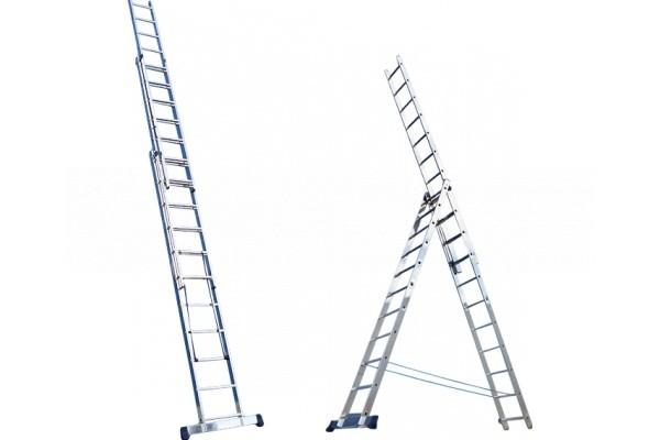 Лестница Алюмет 5307 3-секционная 3х7 ступеней 196/307/393 алюминиевая