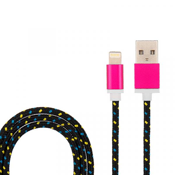 USB кабель для iPhone 5/6/7 моделей, шнур в тканевой оплетке, черный REXANT 18-4245