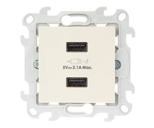 SIMON  S24  Слоновая Кость  Зарядное устройство розетка 2хUSB, 2411096-031