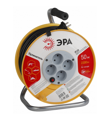 Удлинитель на кат. 4 гн. без з/к ПВС 2*1 50м термо ЭРА RP-4-2x1.0-50m