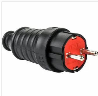 Вилка прямая 16А 250V 2P IP44 с/з КАУЧУКОВАЯ Fetih