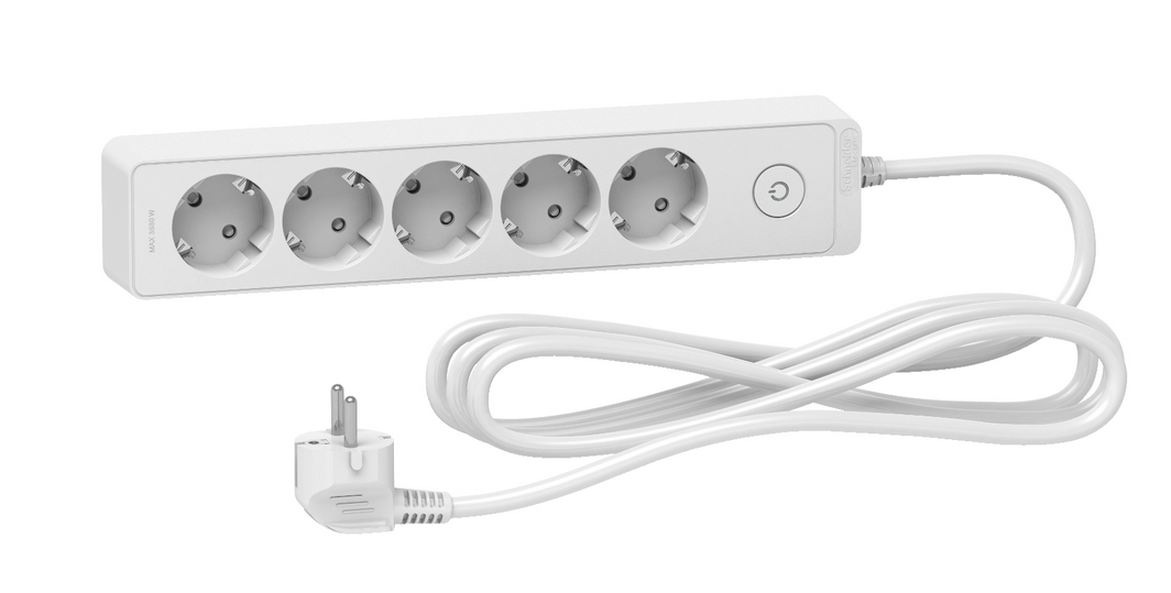Удлинитель 5 гнезд 2К+З кабель 3 метра белый Schneider Electric