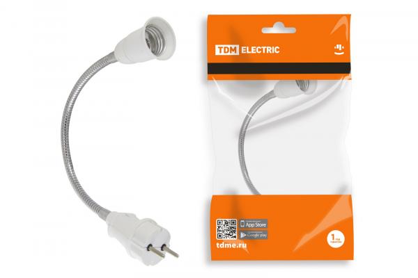 TDM Переходник вилка-Е27 гибкий 300мм Белый SQ0335-1010
