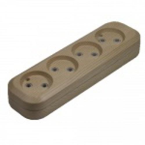 Колодка TDM "Эко" 4 розетки 2П 10А 250В (сосна)