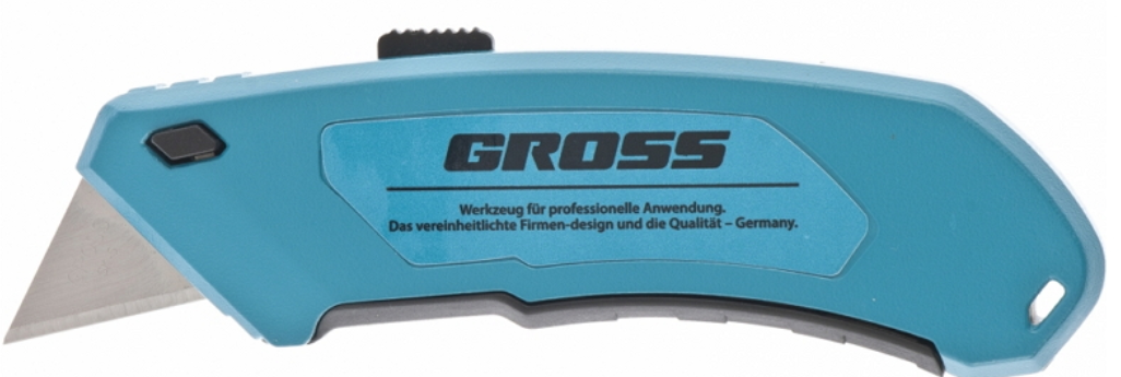 Нож 130 мм, алюм. корпус, выдв. трапец. лезвие 18 мм (SK-5), клипса для ремня + 4 лезвия// GROSS