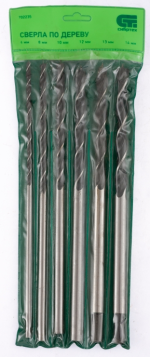 Набор сверл по дереву, 6-8-10-12-13-14 мм, L 300 мм, 6 штук., цилиндрический хвостовик СИБРТЕХ