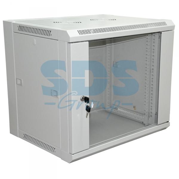 19" Настенный шкаф Rexant 6U 600×450×370 мм (ШxГxВ) - передняя дверь стекло, боковые стенки съемные (разобранный), RAL 7035 04-2200