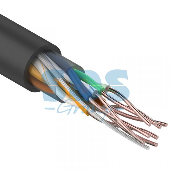 UTP 4PR 24AWG, CU (медь), CAT5e, 100МГц, PE черный, (OUTDOOR) (бухта 25 м) кабель  REXANT 01-0045-25