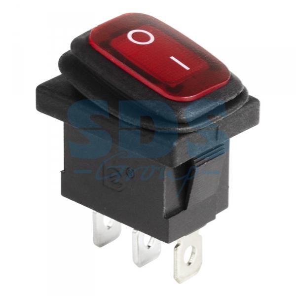 Выключатель клавишный 250V 6А (3с) ON-OFF красный  с подсветкой  Mini ВЛАГОЗАЩИТА REXANT 36-2175