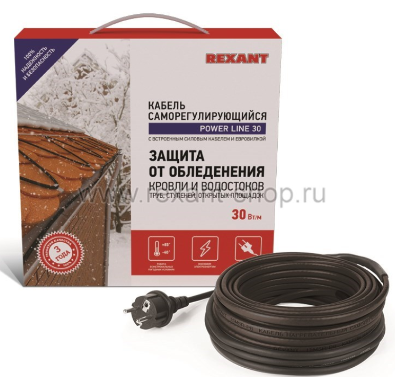 Саморегулируемый греющий кабель POWER Line  30SRL-2CR 20M (20м/600Вт) REXANT 51-0659