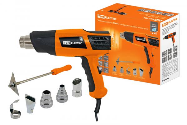 Фен строительный 1800Вт ТФ-01 и 6 предметов, 2 режима, t от 50 до 650 C,"Алмаз" TDM