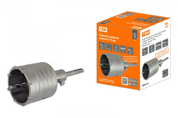 Буровая коронка SDS+ 75мм M22 в сборе, победит, "Гранит" TDM SQ1031-0102