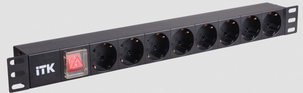 Блок PDU 8 розеток немецкий стандарт с LED выключателем,1U, шнур 2м вилка немецкий  стандарт ITK