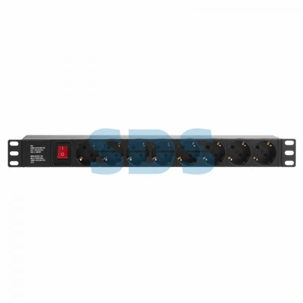 Блок розеток, 19", 1U, 16А, 8 розеток, корпус пластик, без шнура питания 04-0307