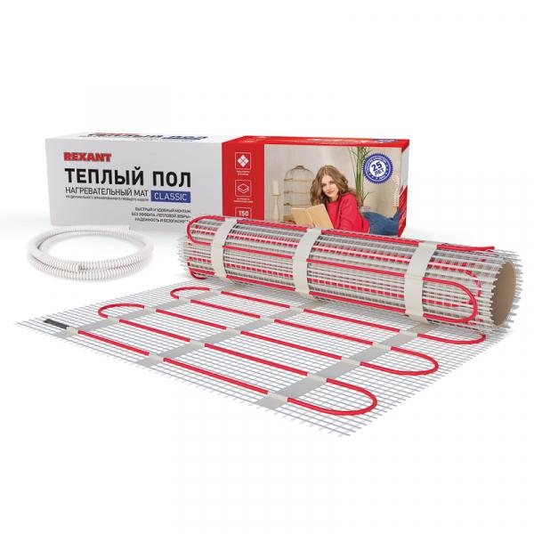 REXANT Тёплый пол (нагревательный мат)  Classic RNX -1,0-150 ( площадь1,0 м2 (0,5 х 2,0 м)),150 Вт, двужильный с экраном 51-0502-2