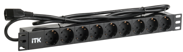 ITK PDU 9 розеток DIN49440 (нем. cтанд.) 1U, шнур 2м вилка DIN49441 (нем. станд.), профиль из ПВХ, черный