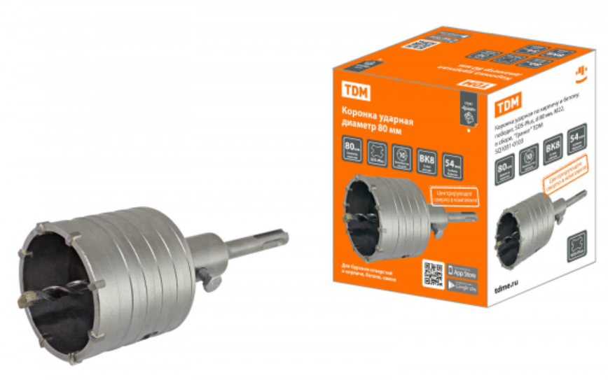Буровая коронка SDS+ 80мм M22 в сборе, победит, "Гранит" TDM SQ1031-0103