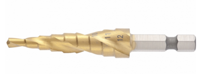 Сверло ступенчатое 4-12 мм, 8 ступеней, HSS, спиральный профессиональный, шестигранный хвостовик MATRIX