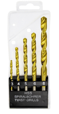 Набор сверл по металлу 3-8 мм, нитридтитан, HSS, 5 шт., пластиковая коробка  MATRIX