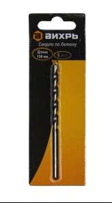 Сверло по бетону 6x100 циллиндрический хвостовик (1 штука в блистере) Вихрь