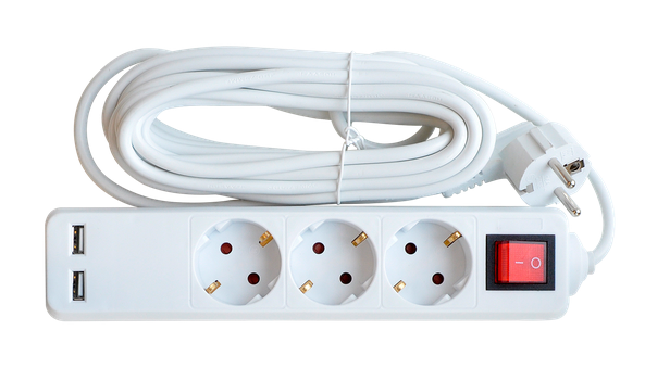 Удлинитель IN HOME  3 гнезда 5м с выключателем 3GSU-5 серия SMART  2-х USB 10А с з/к 8535
