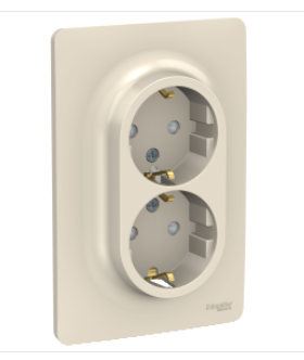 Schneider Electric Unica NEW Бежевый Розетка 2-местная в сборе с рамкой с заземляющими контактами., без шторок, с быстрозажимными клеммами,16 А, 250 В NU206744