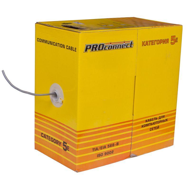 Кабель витая пара U/UTP 4х2х24AWG кат.5e solid CCA PVC сер. 305м (м) PROCONNECT 01-0043-3