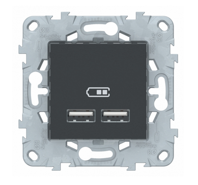 Schneider Electric Unica NEW Антрацит Розетка USB, 2-местная 5 В / 2100 мА, NU541854