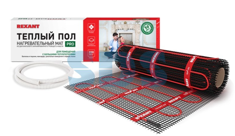 REXANT Тёплый пол (нагревательный мат)  PRO (RNX-12,0-2640 (площадь 12,0 м² (0,5х24,0 м)), 2640 Вт, двухжильный с экраном 51-0025