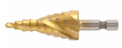 Сверло ступенч. 4-20мм, 9 ступ., HSS, спиральный проф., шестигр. хвостовик// MATRIX