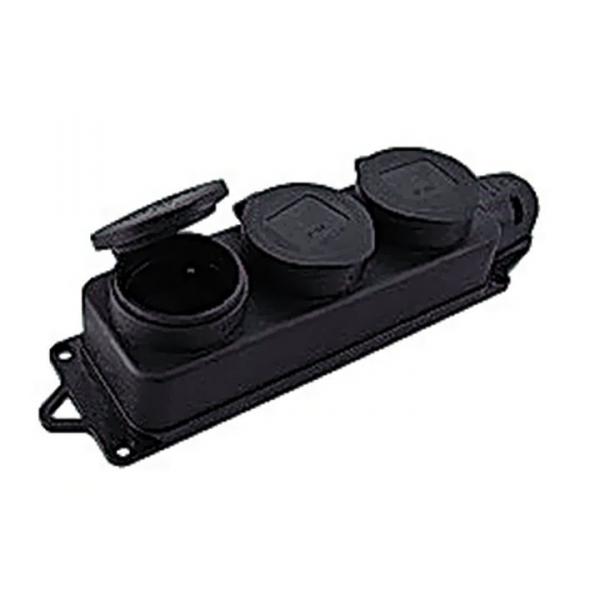 Розетка EKF трехместная с защитными крышками каучуковая 230В, 2P+PE, 16A, IP44
