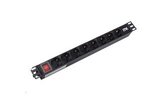 Блок PDU 7 розеток нем. ст, с LED выкл,1U, без шнура, вх. C14, алюминиевый профиль ITK/IEK