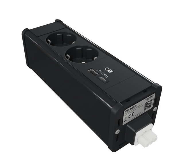 INS44221 Unica System+ Блок 2хРозетка (2К+З) и 2хUSB типа A/C АНТРАЦИТ