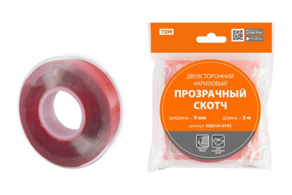 Скотч двухсторонний акриловый прозрачный ширина 9 мм длина 5 м  TDM