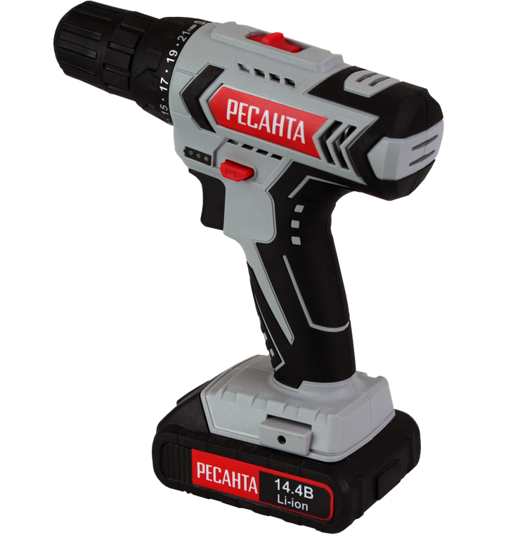 Шуруповерт аккумуляторный 14В, 23Нм, 2 аккумулятора (Li-Ion)х2а/ч кейс ДА-14-2ЛК Ресанта 75/14/4