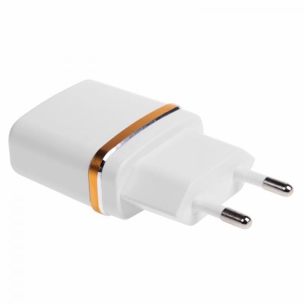 Сетевое зарядное устройство USB (СЗУ) (5V, 2100 mA) белое с золотой полоской REXANT 18-2222