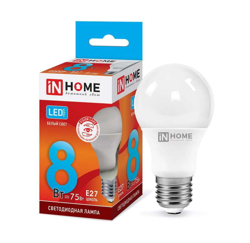 Лампа светодиодная LED-A60-VC 8Вт грушевидная 4000К нейтр. бел. E27 760лм 230В IN HOME 4690612024028