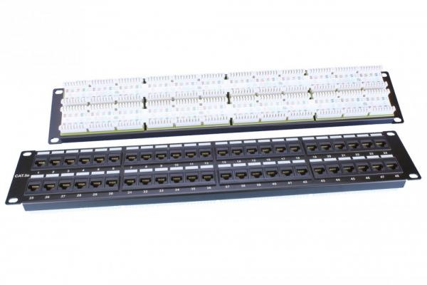 Патч-панель 2U 19" 48 портов RJ-45, категория 5e, Dual IDC, ROHS, цвет черный PP3-19-48-8P8C-C5E-110D  Hyperline