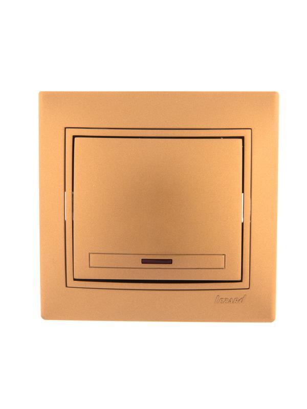 Выключатель 1-кл. СП Mira 10А IP20 с подсветкой со вставкой зол. метал. LEZARD 701-1313-111