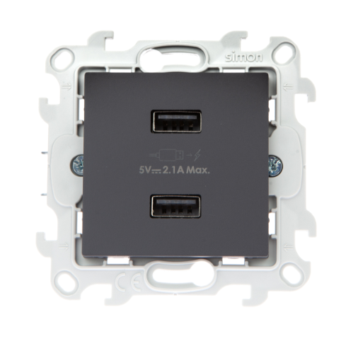 SIMON  S24  Графит  Зарядное устройство розетка 2хUSB, 2411096-038