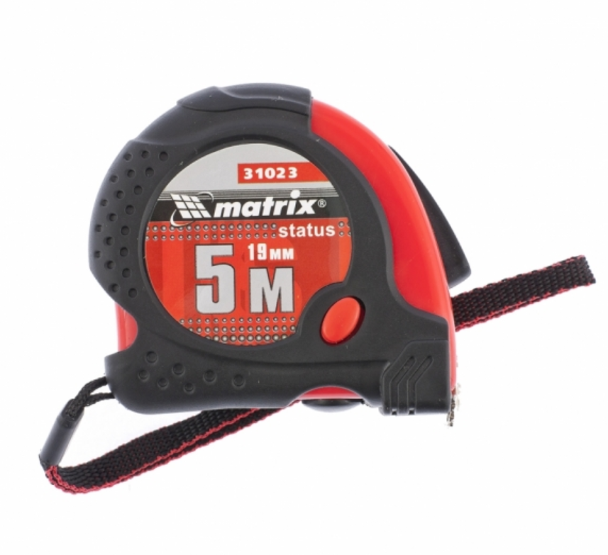 Рулетка Status magnet fixation, 5 м х 19 мм, обрезиненный корпус, зацеп с магнитом// MATRIX 31023