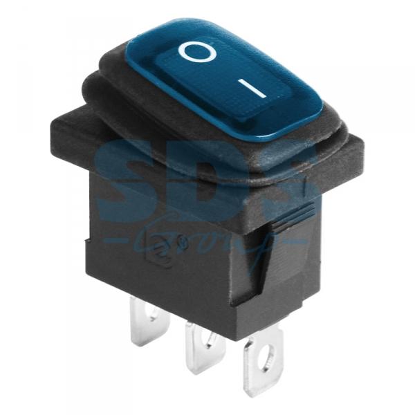 Выключатель клавишный 250V 6А (3с) ON-OFF синий  с подсветкой  Mini ВЛАГОЗАЩИТА REXANT 36-2176