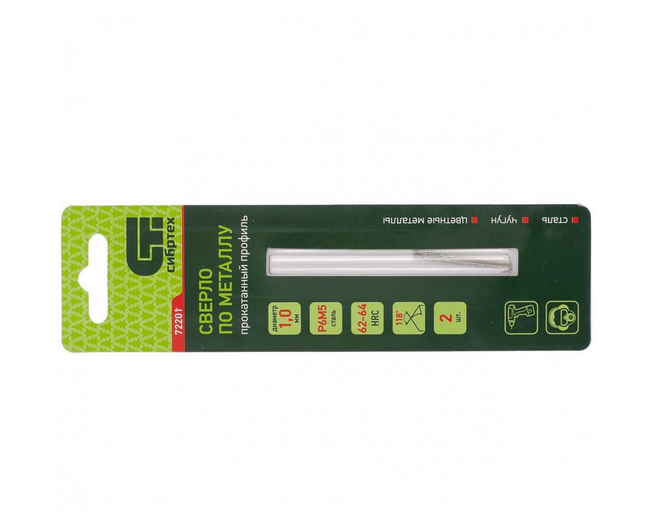 Сверло по металлу  1 мм, Р6М5, 2 шт СИБРТЕХ 72201