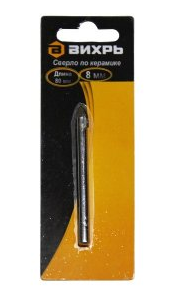 Сверло по стеклу/керамике 8 мм (1 шт., блистер.) Вихрь