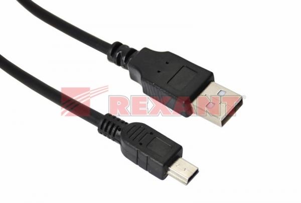Шнур  mini USB (male) - USB-A (male)  1.8M  черный  REXANT 18-1134-2