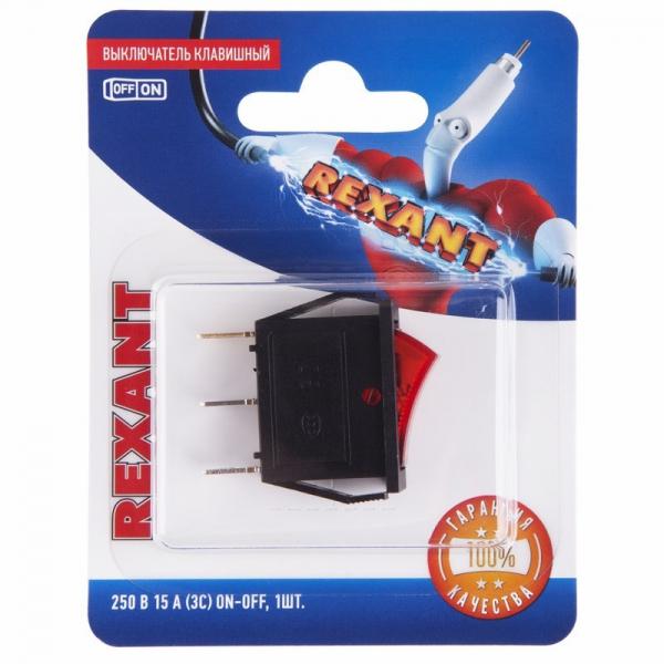 Выключатель клавишный 250V 15А (3с) ON-OFF красный  с подсветкой (RWB-404, SC-791, IRS-101-1C)  REXANT Индивидуальная упаковка 1 шт 06-0301-A