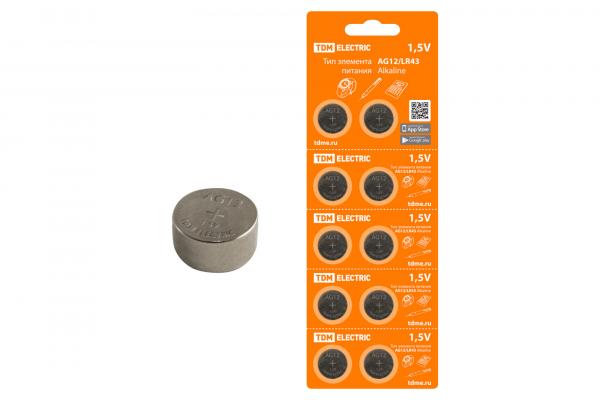 Элемент питания TDM AG12/LR43 Alkaline 1,5V BP-10 (кратно 10)