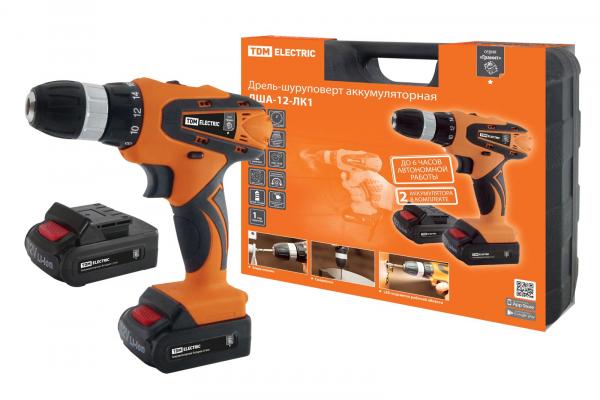 Дрель-шуруповерт аккумуляторная ДША-12-ЛК1 12 В, 1,3 А*ч Li-Ion 2 шт, 22 Нм, 0-1350 оборотов/мин кейс, "Гранит" TDM