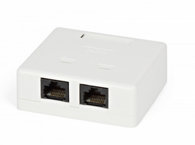 Розетка компьютерная RJ-45(8P8C), категория 5e, двойная, внешняя, Dual IDC. Hyperline SB2-2-8P8C-C5e-WH